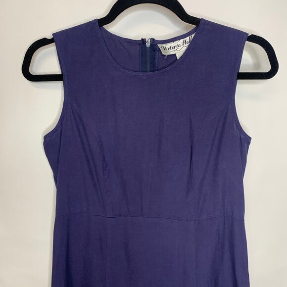 Vintage Blue Purple A Line Dress 100% Silk Sz 4 - Picture 7 of 10